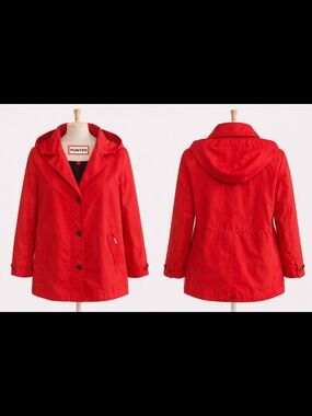 Hunter Size Small Women's NEW Red Hooded Button-Front Trench Jacket